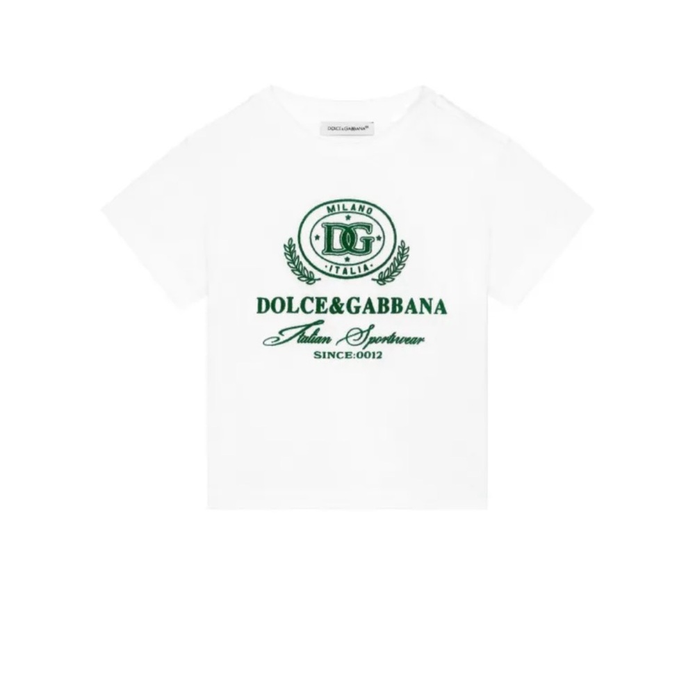 Dolce & Gabbana Kids White and Green Logo T-Shirt